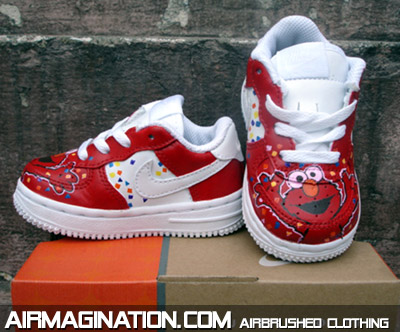 Tickle Me Elmo TMX custom airbrushed shoes
